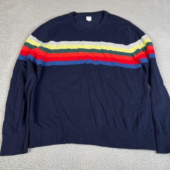 Merino Wool Blend Sweater Mens Extra Large Striped Pullover Long Sleeve Knit Gap - Picture 3 of 9